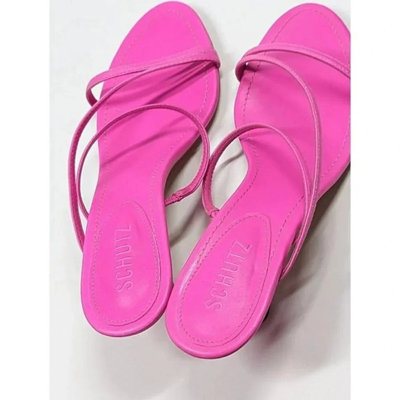 Schutz Women's Evenise Neon Pink Kitten Heel Sandals Size 8 B (MSRP $160) - Picture 5 of 9
